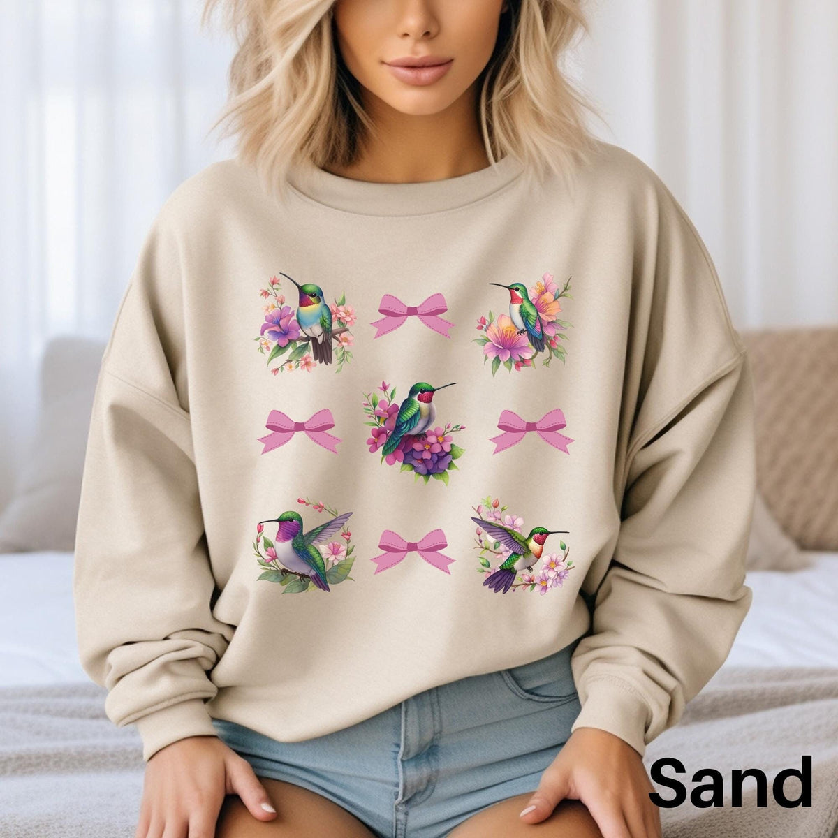 Coquette Hummingbird Sweatshirt Pink Bows Bird Sweater Bird Lover Gift Bird Watcher Gift Hummingbird Gift Girly Bird Sweater Sweatshirt – Feel-Good Design · High-Quality Print