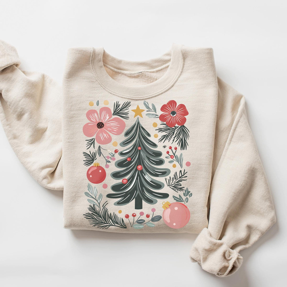 Boho Floral Christmas Shirt Coquette Christmas Shirt Girly Christmas Tree Sweatshirt Boho Christmas Sweatshirt Christmas Tree Sweatshirt Sweatshirt – Bold Style · Top Pick For Any Outfit