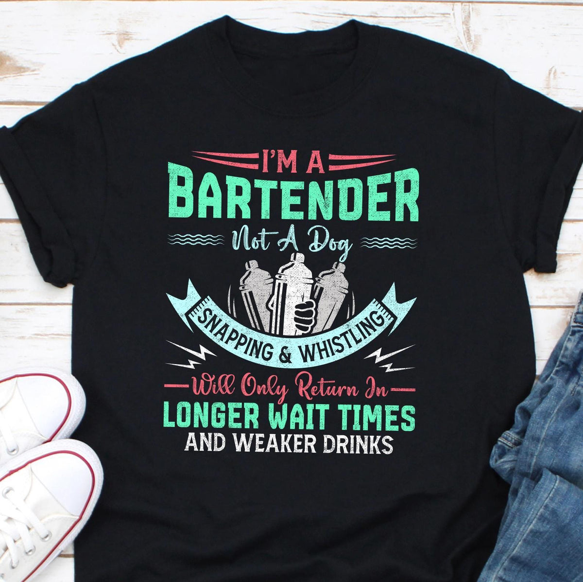 I39m A Bartender Not A Dog Shirt Flair Bartending Design Bartender Gift Barista Shirt Cocktail Mixing T Shirt Flaring Bottles Graphic Graphic Tee – Feel-Good Design · Must-Have Style