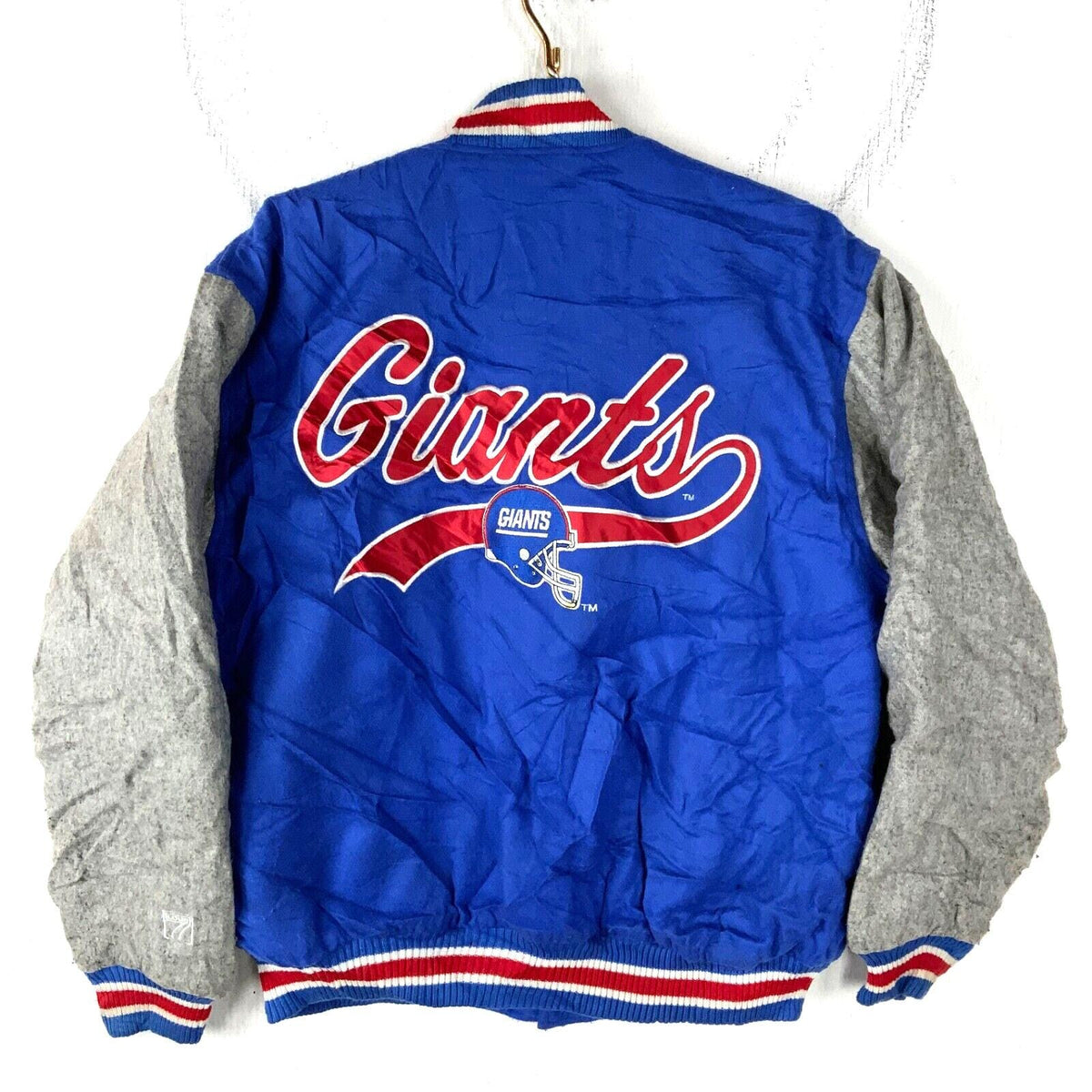Vintage New York Giants Logo 7 Wool Bomber Jacket Medium Blue Snap Button Nfl Graphic Tee – Cozy Vibes · Great Gift For Fans