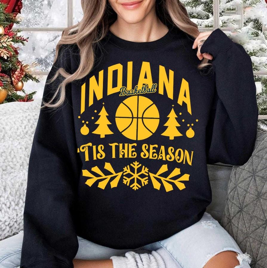 Vintage Indiana Basketball Tis The Season Cute Sweatshirt Indiana Basketball 90s Hoodie Basketball Retro T shirt Christmas Gifts For Fan Hoodie – Warm & Stylish · High-Quality Print