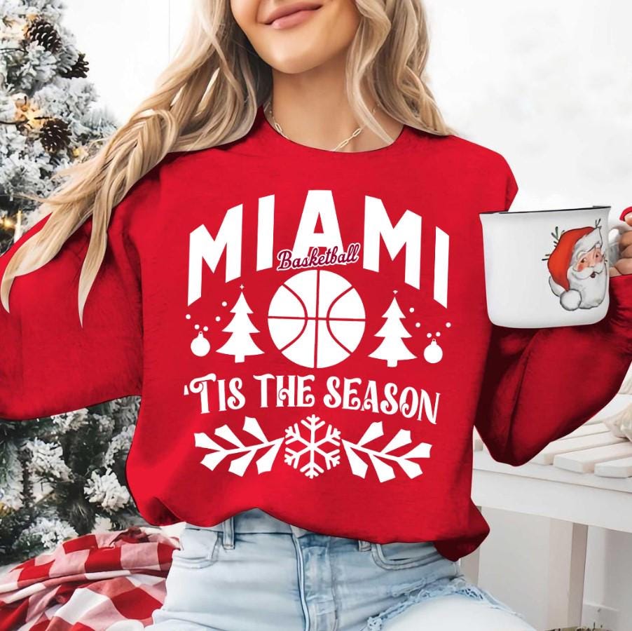 Miami Basketball Tis The Season Cute Vintage Sweatshirt Miami Basketball 90s Hoodie Basketball Retro Gameday T shirt Christmas Gifts Hoodie – Everyday Comfort · High-Quality Print