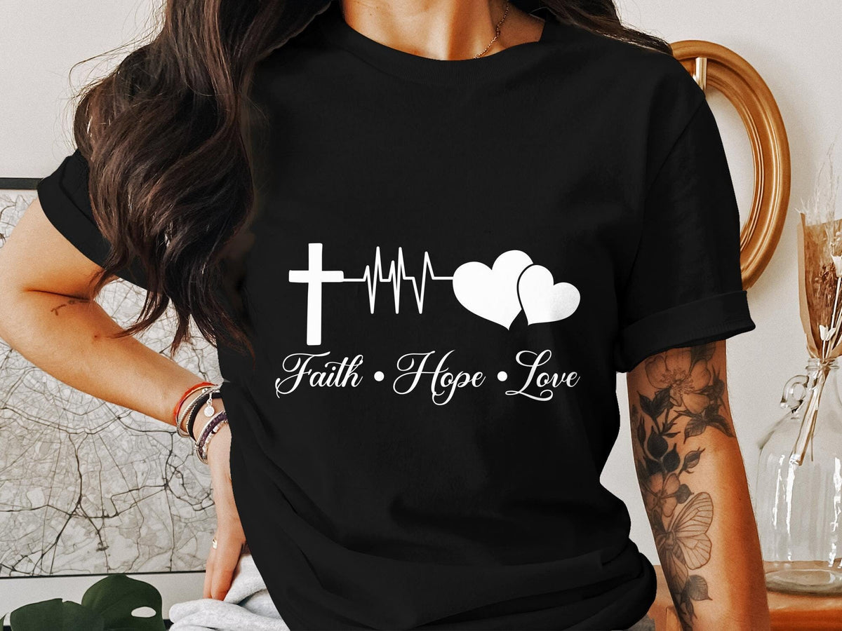 Inspirational Christian Faith Hope Love Graphic Heartbeat Love Cross Design Motivational Quotes T Shirt Religious Gift Tee Graphic Tee – Fan Favorite · Perfect For Daily Wear