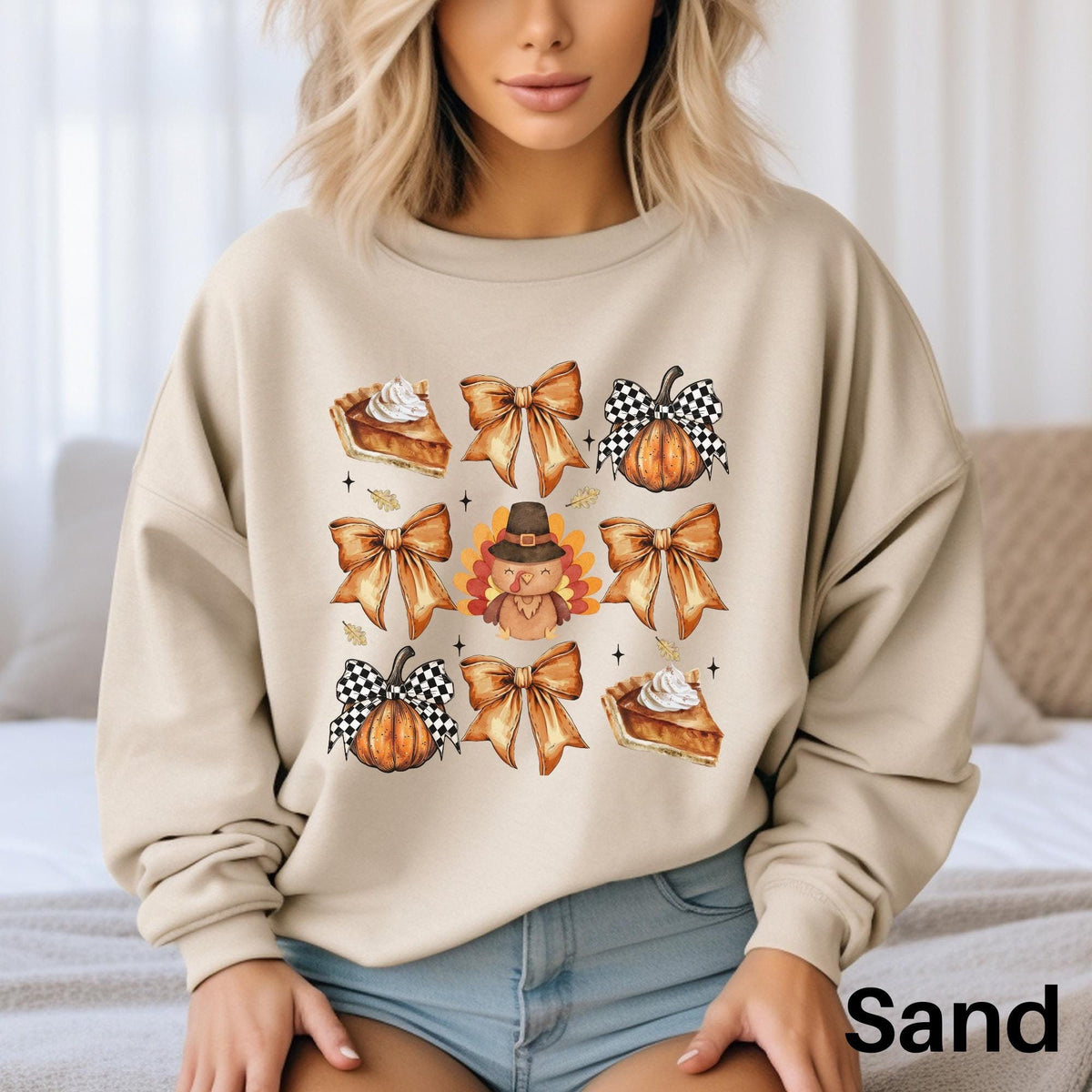 Coquette Thanksgiving Sweatshirt Checkered Retro Fall Bow Pumpkin Sweater Turkey Day Shirt Girly Thanksgiving Outfit Pumpkin Pie Shirt Sweatshirt – Feel-Good Design · Must-Have Style