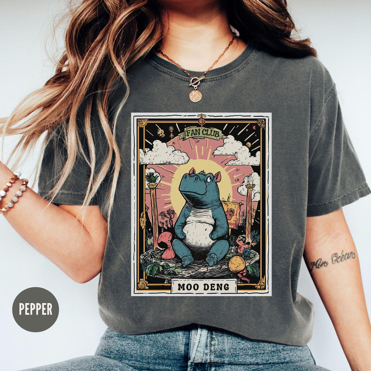 Moo Deng Hippo Tarot Card ShirtBouncy Pig TShirt Comfort ColorsTrending Animal Meme TeeFunny Baby Hippo TShirtHippopotamus Lover Gift Graphic Tee – Fan Favorite · High-Quality Print
