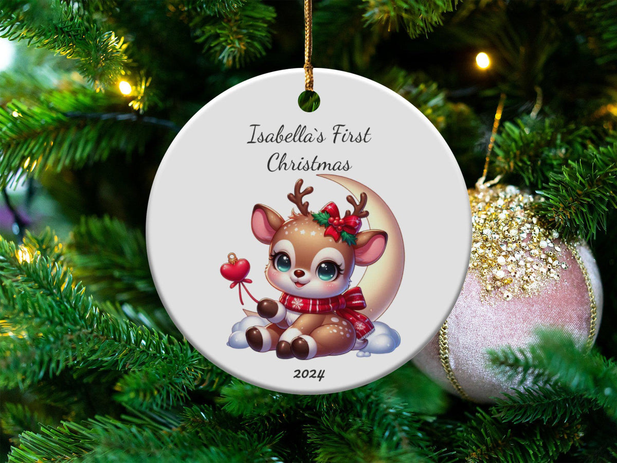 Xmas Ornament Baby39s First Christmas Ceramic Ornament Personalized Baby39s First Christmas Ornament with Year Ceramic Deer Ornament 2024 12 Graphic Tee – Aesthetic Look · High-Quality Print