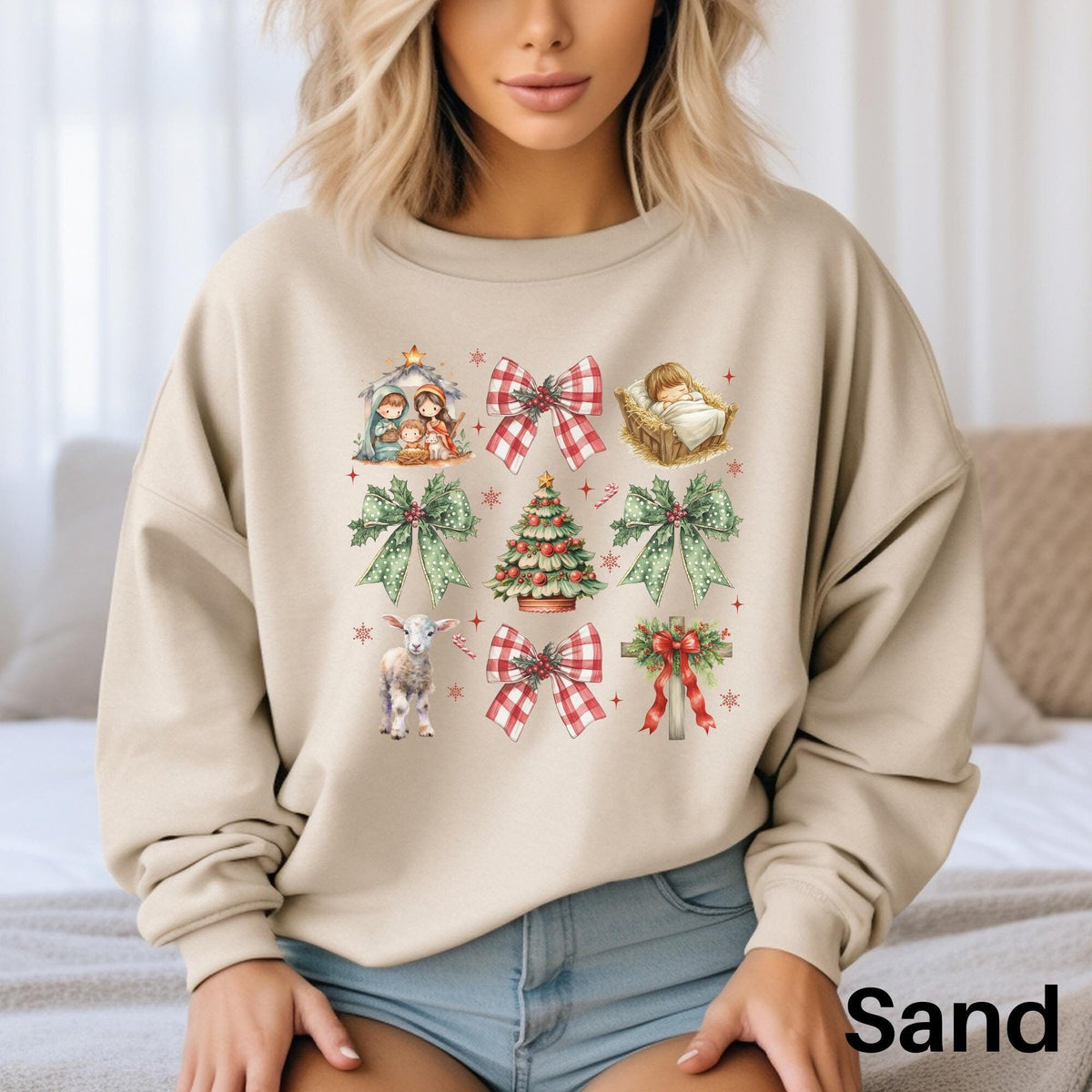 Coquette Nativity Christmas Sweatshirt Bow Christmas Sweater Christian Christmas Sweater Religious Christmas Shirt Jesus is The Reason Sweatshirt – Everyday Comfort · Trending Graphic Apparel