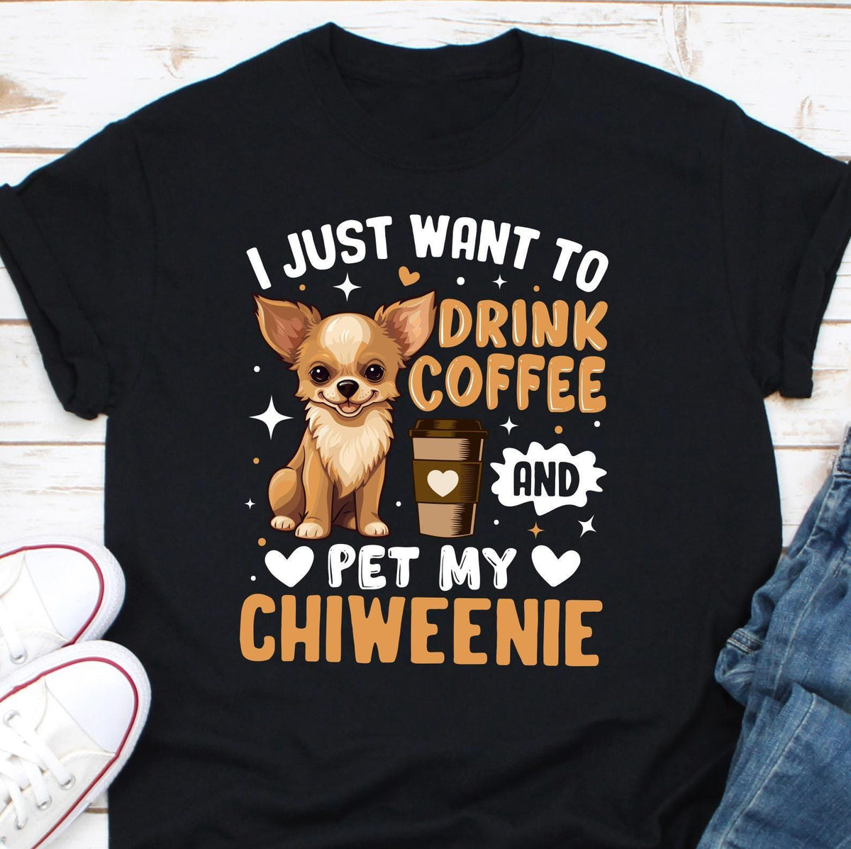 I Just Want To Drink My Coffee And Pet My Chiweenie Shirt Coffee Lover Shirt Pet Owner Tee Gift For Coffee Enjoyer Pet Lover Shirt Graphic Tee – Soft Feel · High-Quality Print