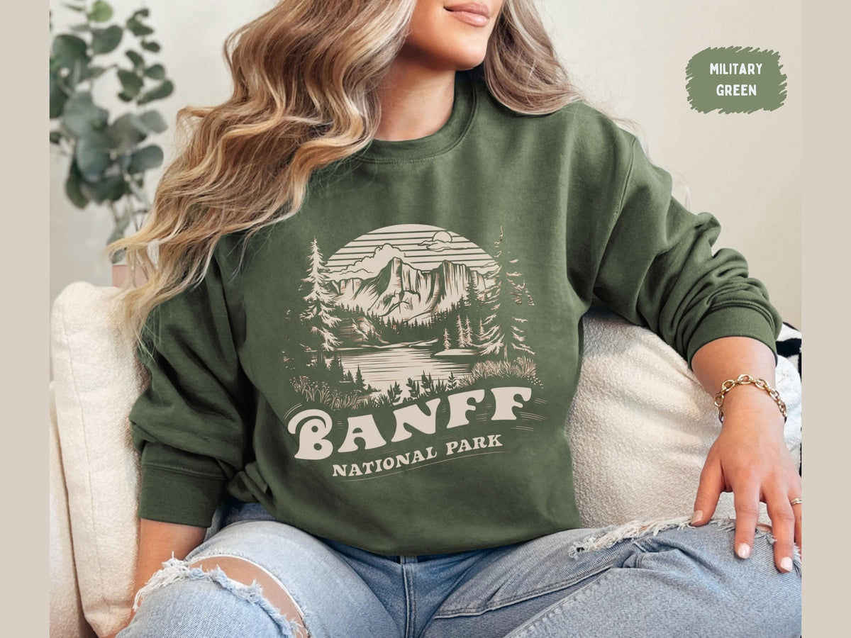 Banff National Park Sweatshirt Banff Sweater Banff Crewneck Canadian Rockies gift Rocky Mountains Alberta Canada Sweat Banff Souvenir Sweatshirt – Soft Feel · High-Quality Print