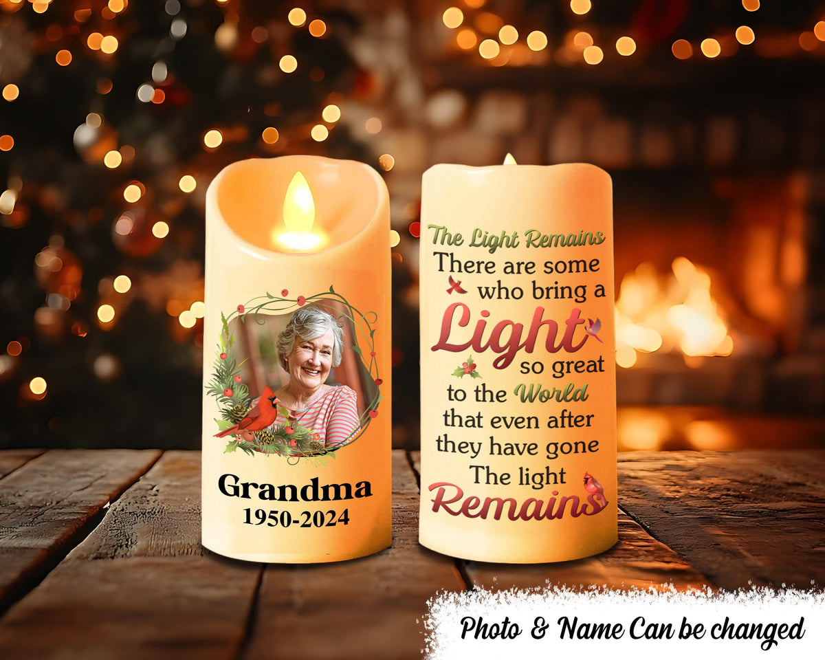 Custom Photo The Light Remains Memorial Personalized LED Candle Christmas Gift Sympathy Gift For Family Members Memorial Led Candle Graphic Tee – Soft Feel · Top Pick For Any Outfit
