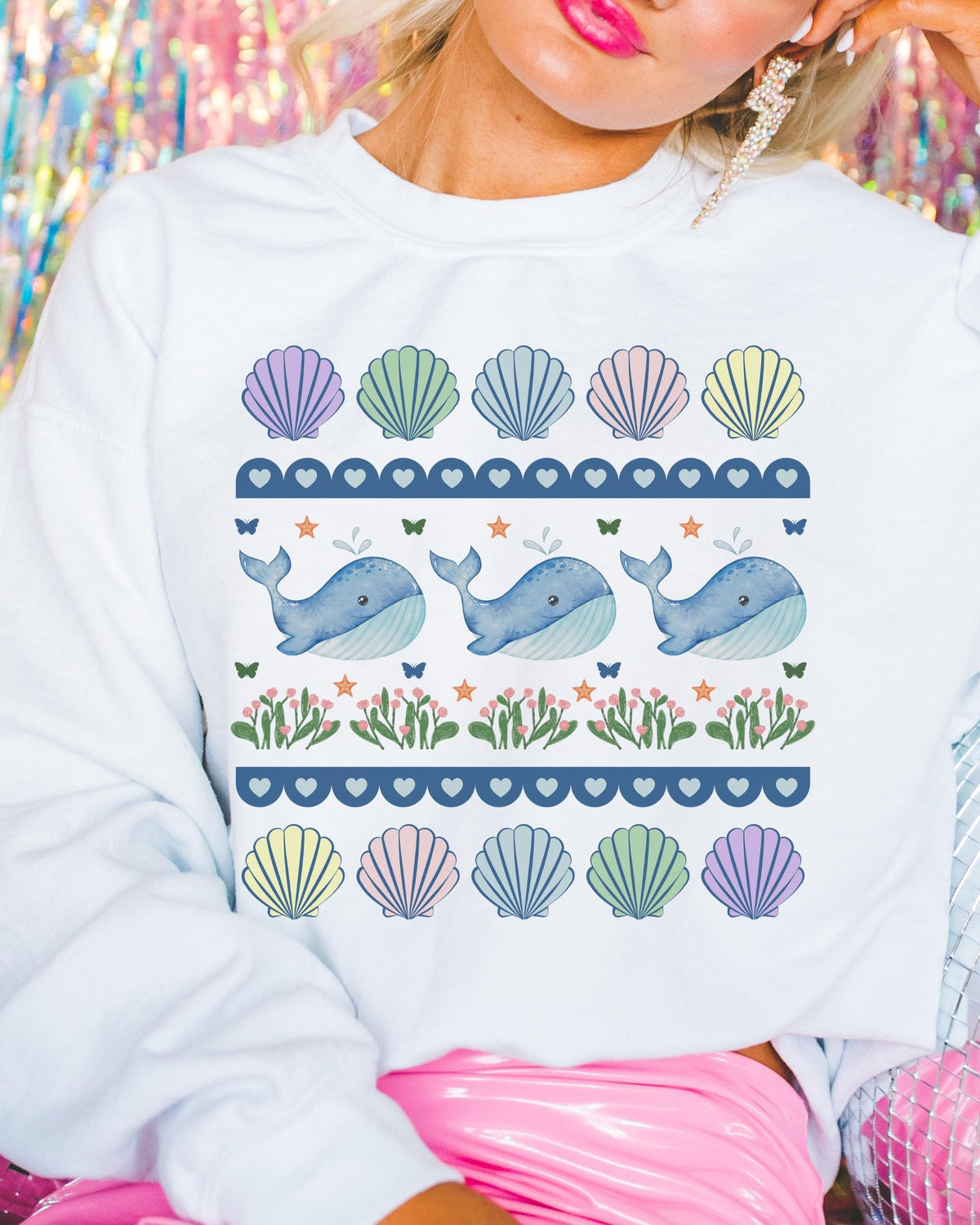 Sweet Whale Sweatshirt with Seashells and Butterflies Cozy Whimsical Shirt for Friend Who Loves Ocean Animals Cute 90s Aesthetic Grandma Sweatshirt – Easygoing Wear · Great Gift For Fans