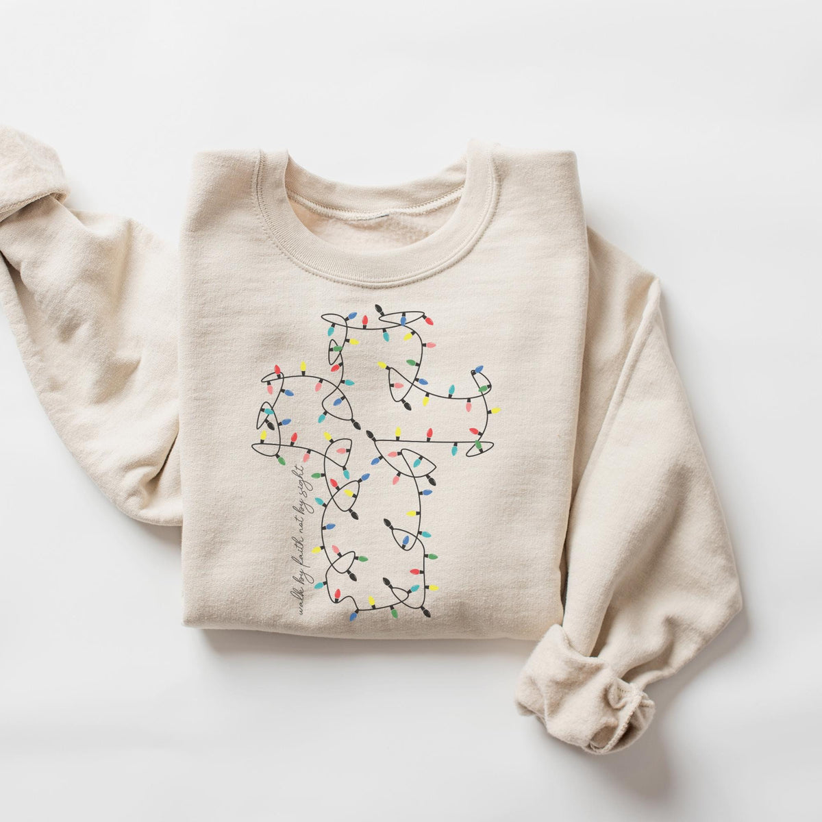 Walk By Faith Not By Sight Religious Christmas Sweatshirt Christian Holiday Sweater Faith Based Gift Christmas Gifted Festive Apparel Sweatshirt – Fan Favorite · Perfect For Daily Wear