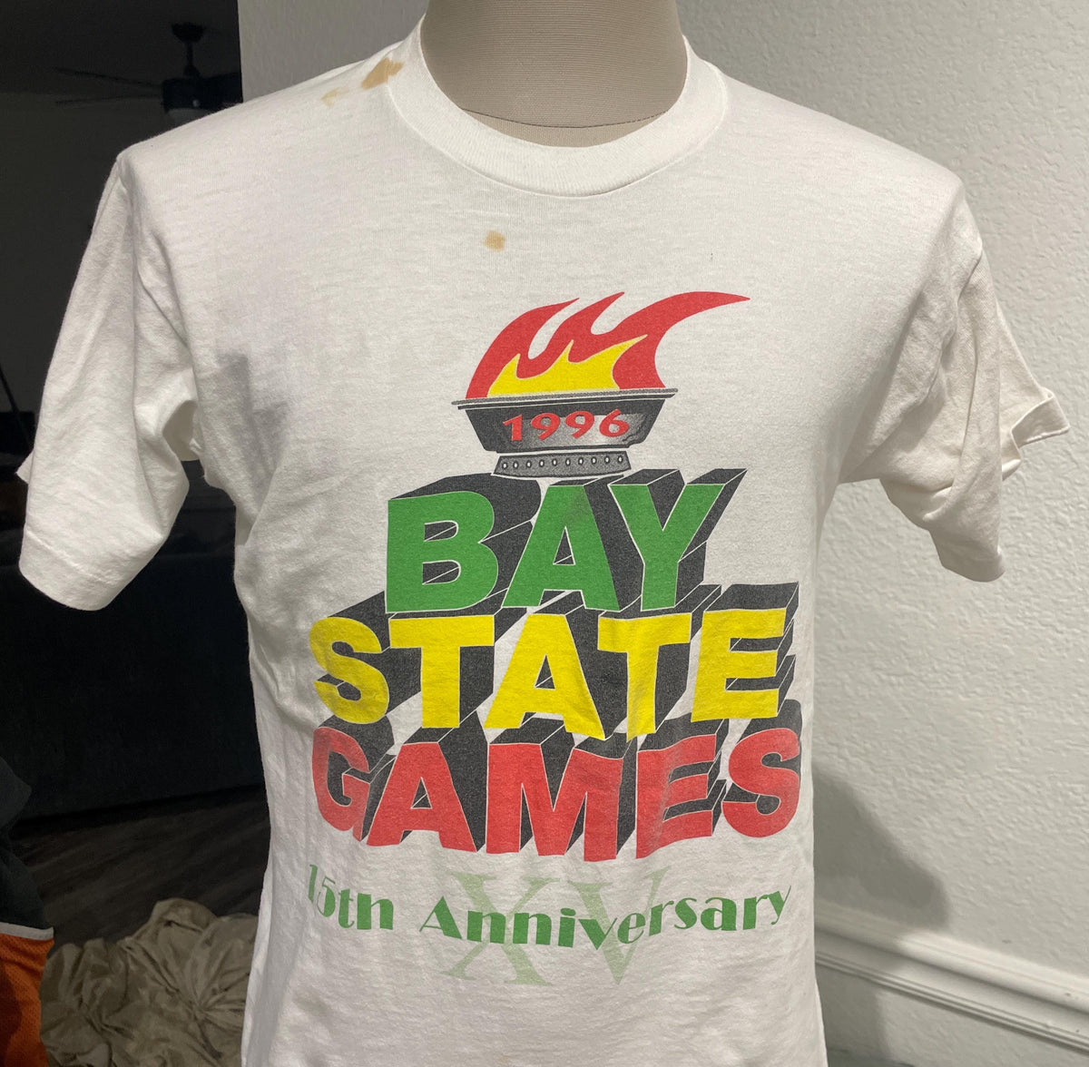 Vintage 1996 Bay State Game 15th University white Tshirt size M Graphic Tee – Bold Style · Must-Have Style