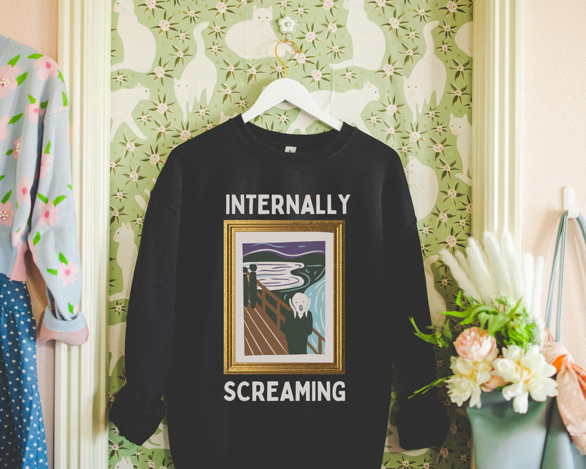 Funny Art History Sweatshirt for Feminist or Democratic Socialist Who Loves the Scream by Edvard Munch Silly Kitschy Chronically Anxious Sweatshirt – Fan Favorite · High-Quality Print