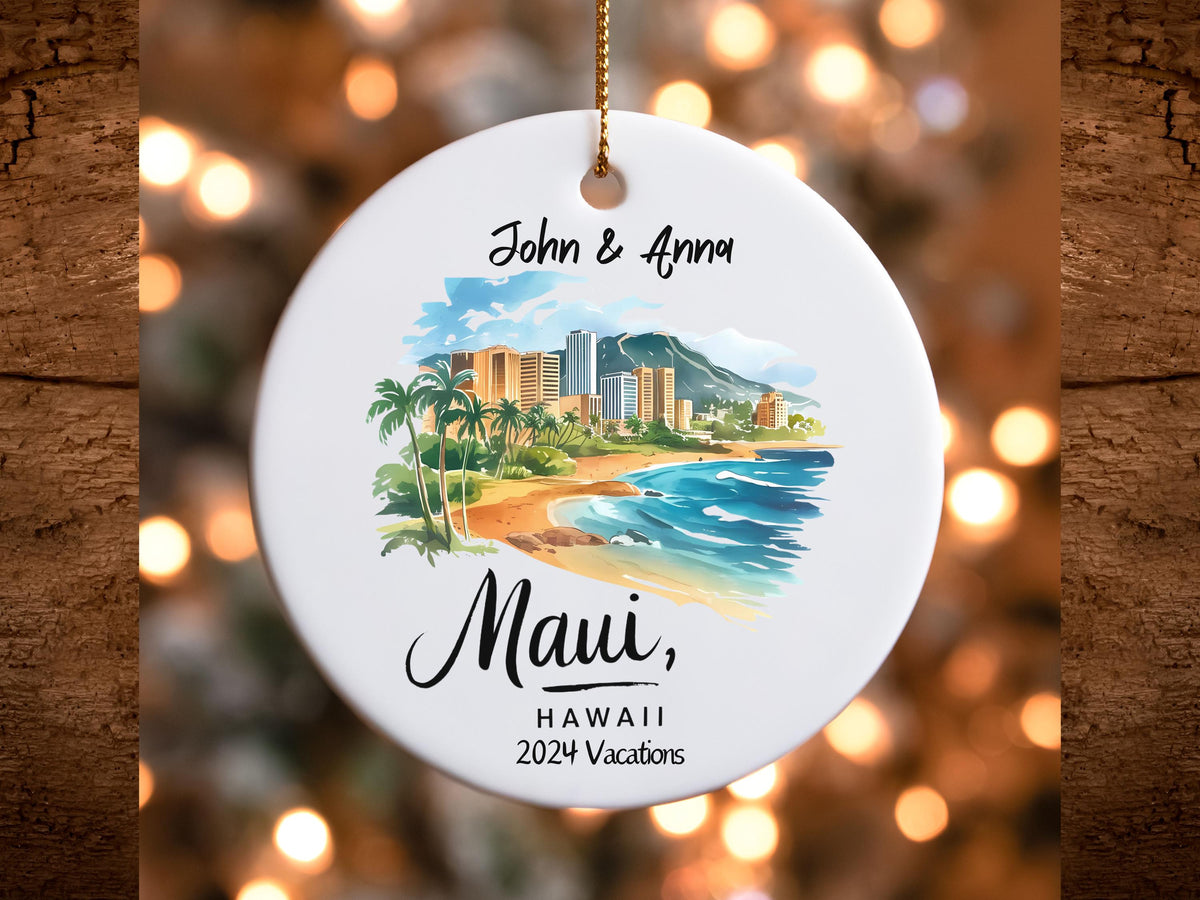 Maui Hawaii Personalized Ornament Ceramic Ornament Christmas Tree Decoration Holiday Gift Custom Name Ornament Wedding Favor Stocking Graphic Tee – Premium Graphic · High-Quality Print