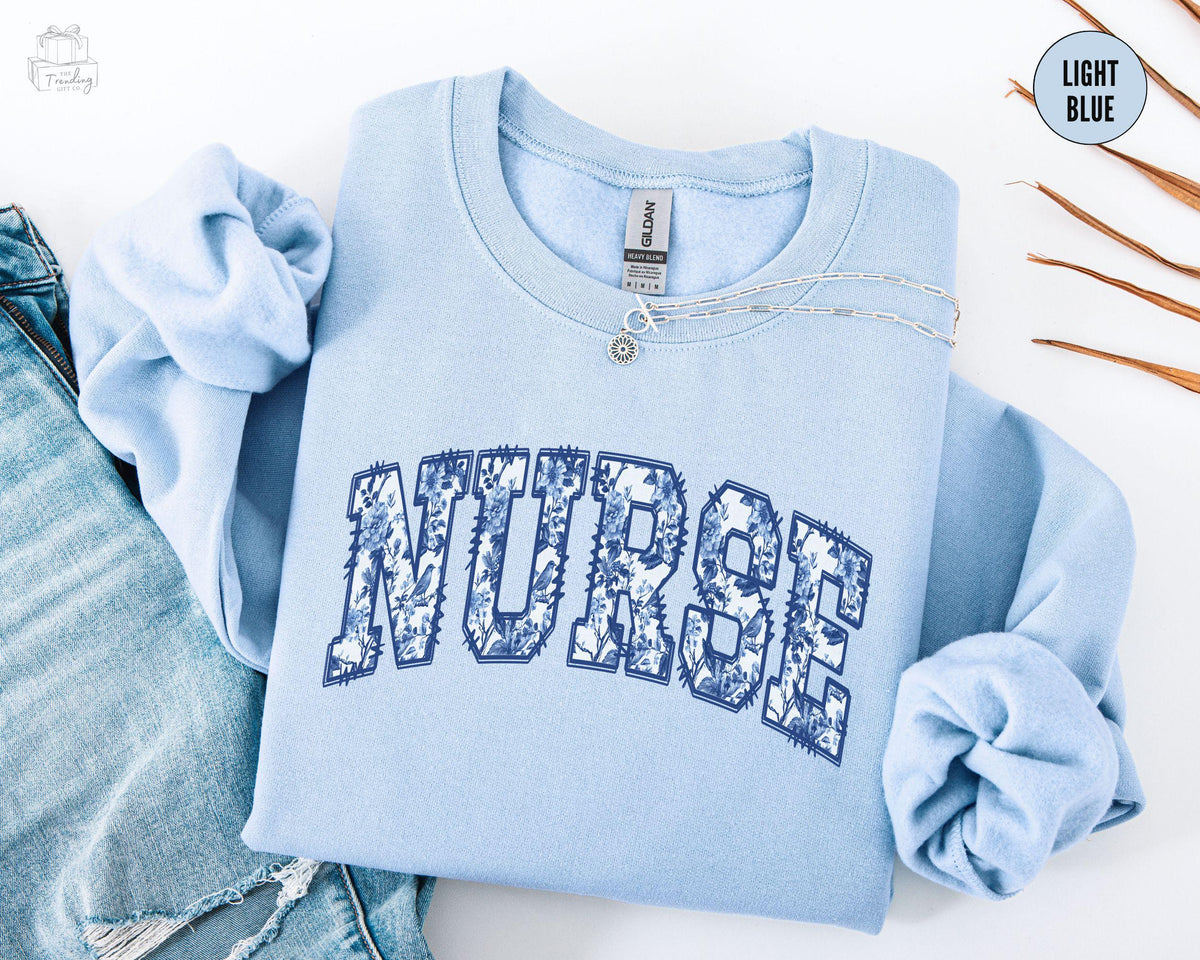 Chinoiserie Nurse Sweatshirt Floral Nursing School Sweater Rn Grad Crewneck Future Nurse Shirt Toile Nurse Week CNA Graduation Gift Sweatshirt – Feel-Good Design · Top Pick For Any Outfit