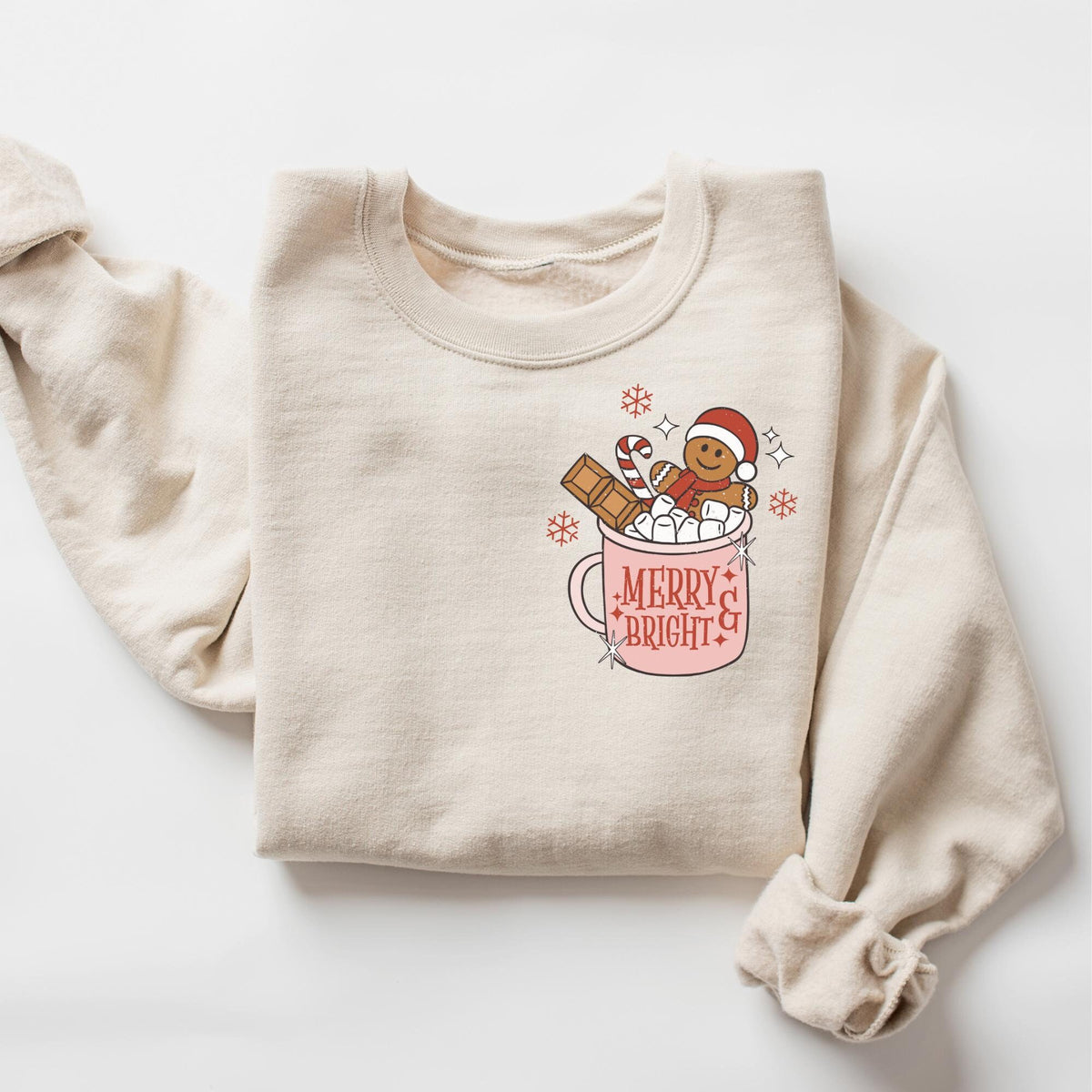 Christmas Hot Chocolate Sweatshirt Merry And Bright Sweater Gingerbread Shirt Cozy Holiday Sweater Christmas Sweatshirt Sweatshirt – Warm & Stylish · Must-Have Style