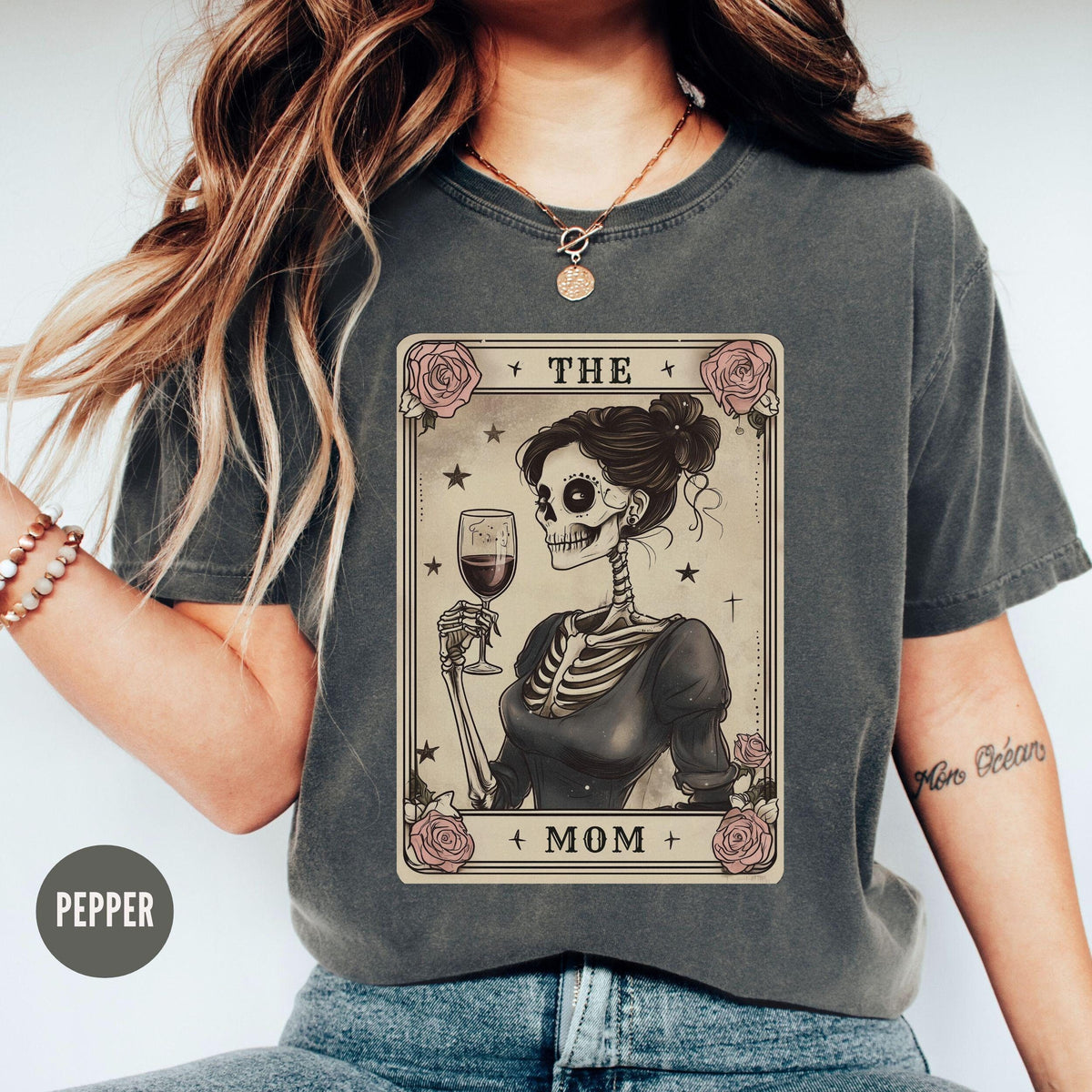 The Mom Tarot Card Shirt Skeleton Mom Tshirt Celestial Mama Shirt Wine Lover Witchy Vibes Tee Mother39s Day Gift Shirts Graphic Tee – Warm & Stylish · Perfect For Daily Wear