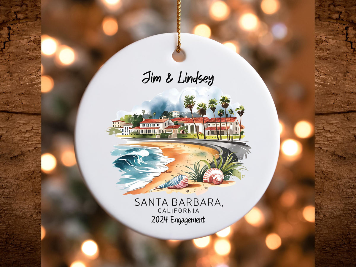 Santa Barbara California Personalized Gift Ceramic Ornament Christmas Tree Decoration Holiday Ornament Custom Name Ceramic Bauble Graphic Tee – Warm & Stylish · Perfect For Daily Wear
