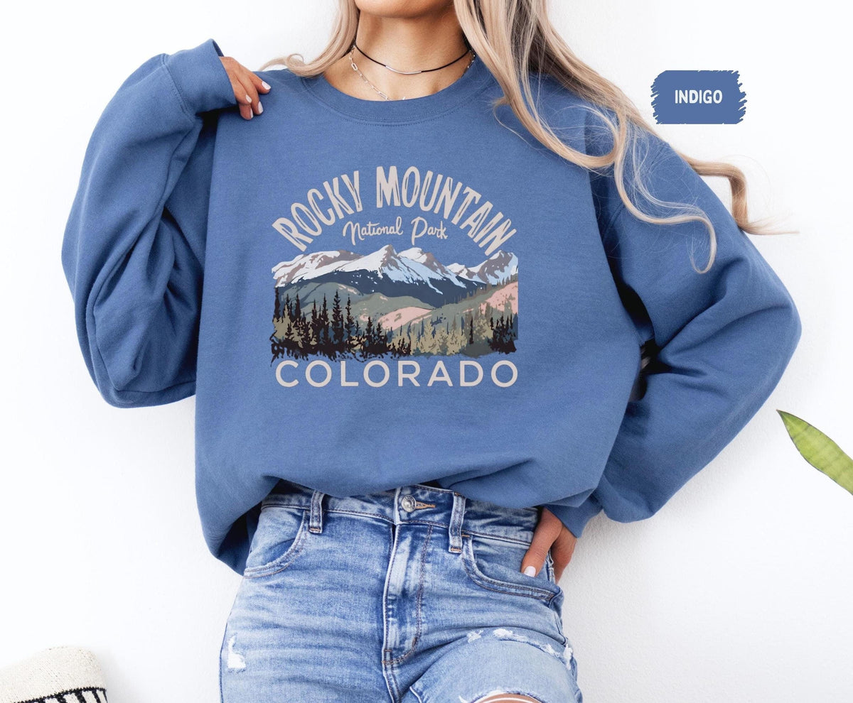 Rocky Mountain National Park Sweatshirt Nature Lover Gift Mountain Adventure Clothing Outdoor Enthusiast Apparel Wilderness Hiking Sweatshirt – Cozy Vibes · Great Gift For Fans