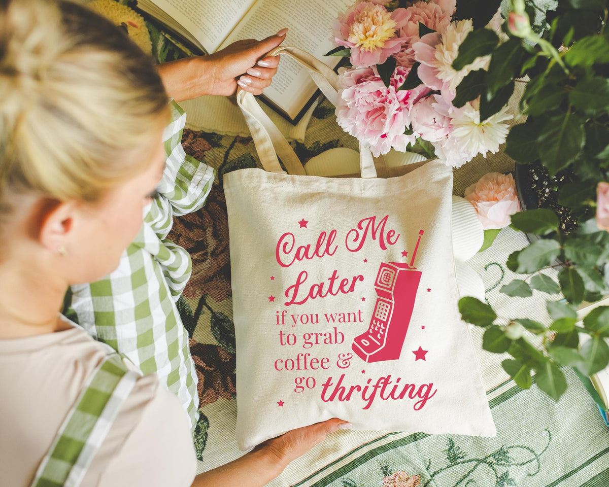 Cute Thrifting Tote Bag for Friend Who Loves Flea Markets and Long Coffee Dates Cotton Canvas Tote Bag for Shopping Funny Saying Tote Tote Bag – Aesthetic Look · Great Gift For Fans