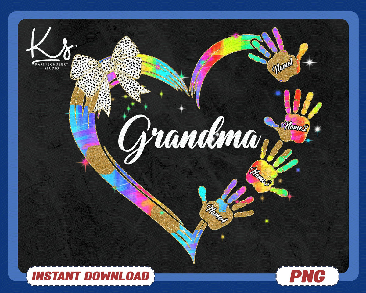 Mom Grandma Colorful Heart Hand Print Personalized Png Heart Coquette Bow Png Mama Heart Png Custom Kid Name Christmas Grandkid Name Png Graphic Tee – Soft Feel · Top Pick For Any Outfit