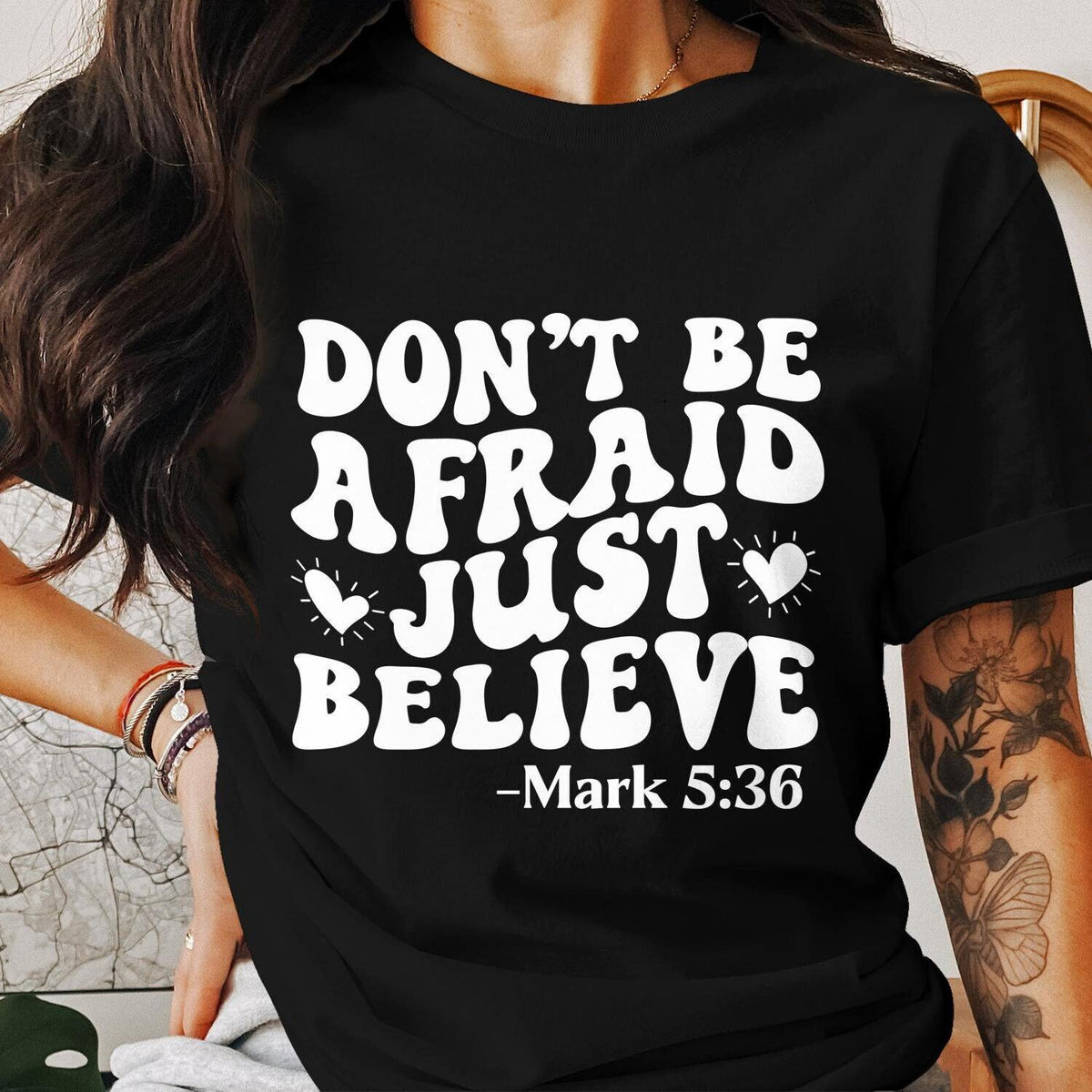Inspirational T Shirt Don39t Be Afraid Just Believe Tee Mark 5 Bible Verse Shirt Motivational Graphic Tee Faith based Apparel Graphic Tee – Soft Feel · Top Pick For Any Outfit