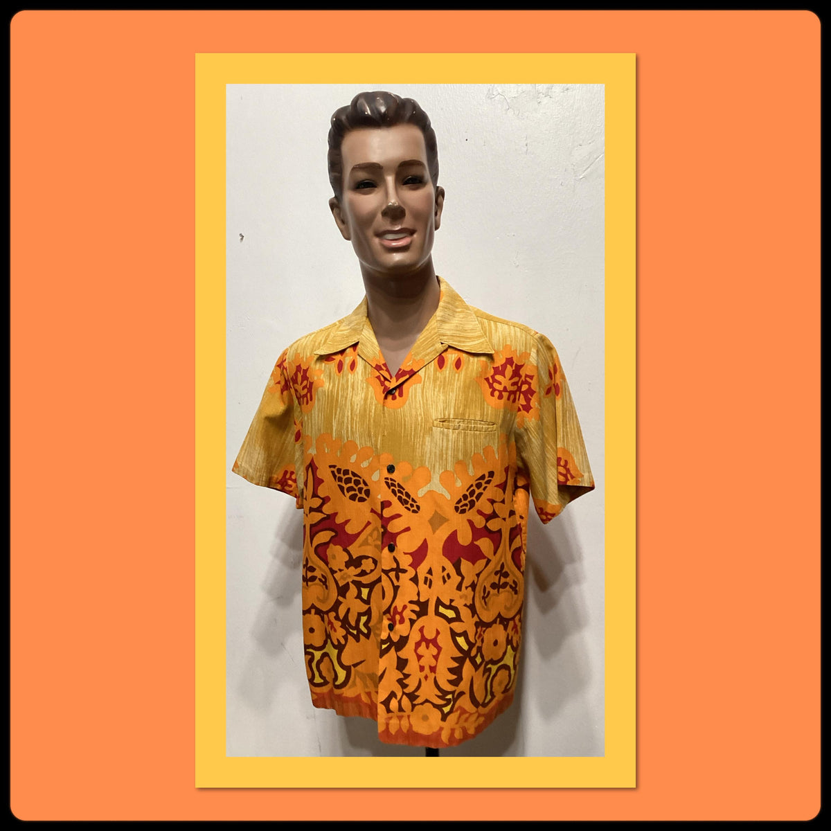 HS090 Vintage 1960s bark cloth cotton Tiki Hawaiian shirt by Sears Hawaii Size medium Graphic Tee – Bold Style · Must-Have Style