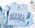 Floral Custom Mama Est Shirt Toile Custom Mama Sweatshirt First Mothers Day Crewneck New Mom Baby Shower Gift Chinoiserie Mama Sweater Sweatshirt – Soft Feel · Perfect For Daily Wear