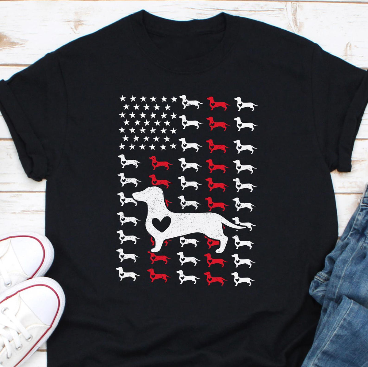 Dachshund Dog American Flag T Shirt Patriotic Dog Owner Gift USA Flag Dog Lover Tee Dachshund Lover Gift Weiner Lover Shirt Dog Dad Mom Graphic Tee – Aesthetic Look · High-Quality Print