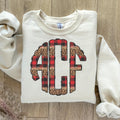Custom Faux Embroidery Monogrammed Christmas Sweatshirt Buffalo Plaid Monogram Leopard Monogram Christmas Monogram Sweatshirt – Cozy Vibes · Great Gift For Fans