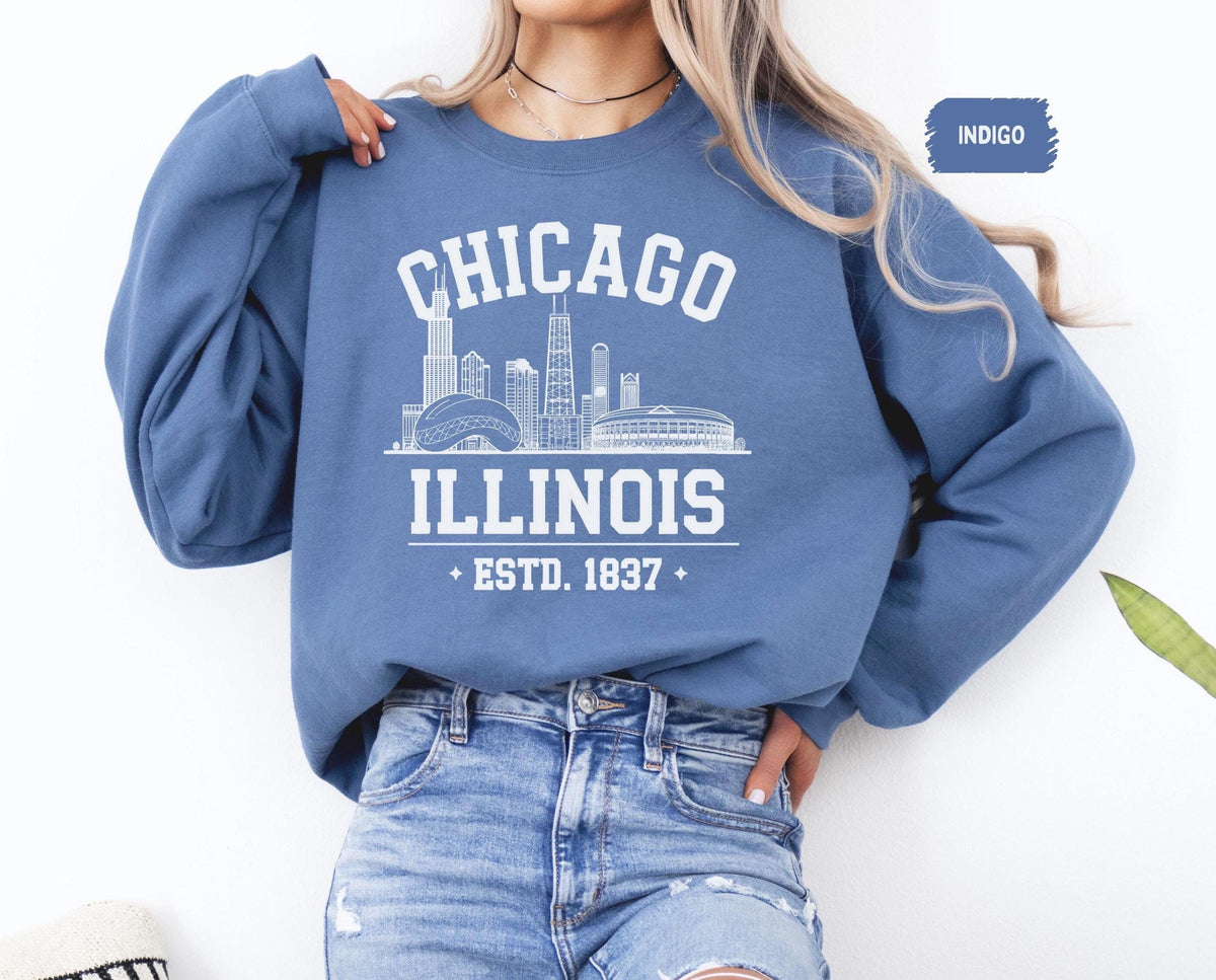 Chicago Skyline Sweatshirt Cityscape Urban Unisex Crewneck Jumper Skyline Graphic Top Chicago Lover Gift Illinois Apparel City Sweatshirt – Feel-Good Design · High-Quality Print