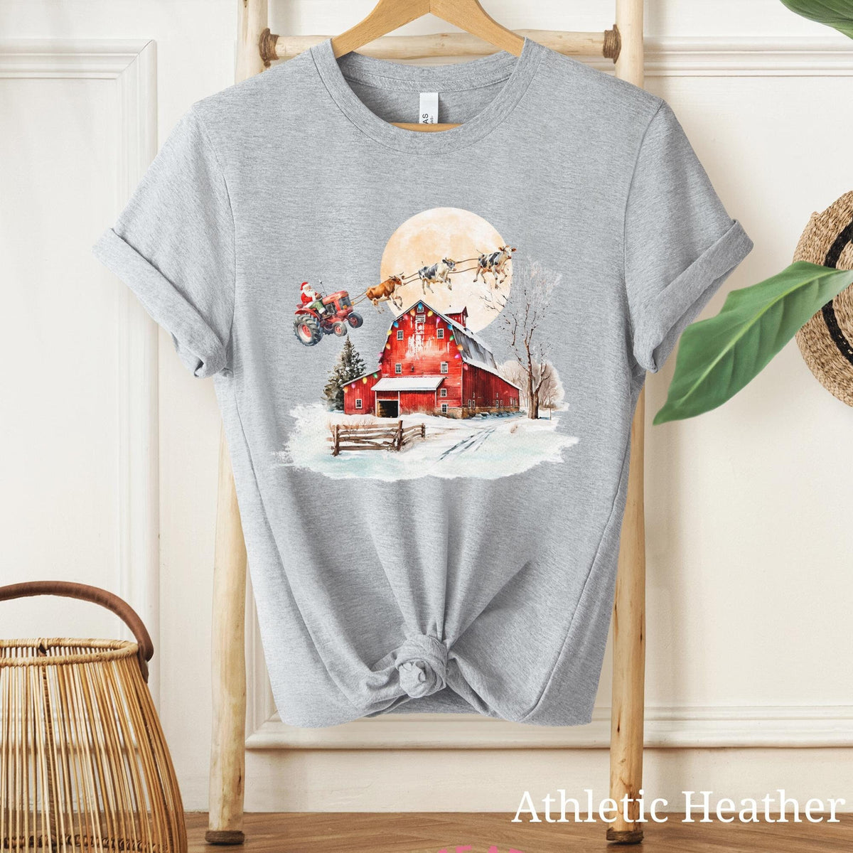 Santa On A Tractor Christmas Shirt Small Town Christmas Cows Shirt Country Christmas Shirt Family Farm Life Barn Christmas Shirt Graphic Tee – Warm & Stylish · High-Quality Print