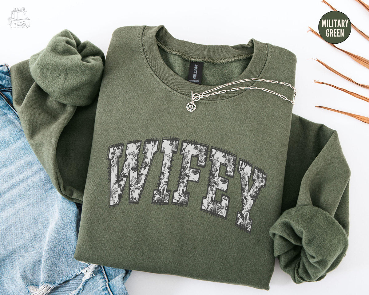 Toile De Jouy Wifey Sweatshirt New Bride Gift Coquette Bridal Shower Gift Floral Honeymoon Crewneck Fiance Sweater Getting Ready Outfit Sweatshirt – Soft Feel · Must-Have Style