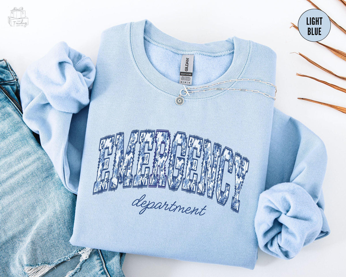 Chinoiserie Emergency Department Sweatshirt Floral Emergency Nurse Sweatshirt Toile Hospital Sweatshirt RN Gift ER Department Sweater Sweatshirt – Soft Feel · High-Quality Print