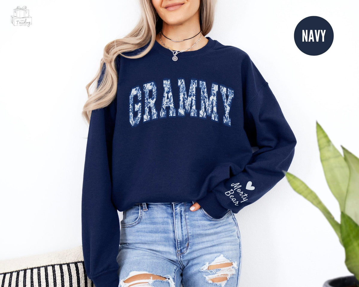 Toile De Jouy Personalized Grammy Sweatshirt with Kids Names on Sleeve Custom Floral Grammy Shirt Granny SweaterMothers Day Grandma Gift Sweatshirt – Premium Graphic · Great Gift For Fans