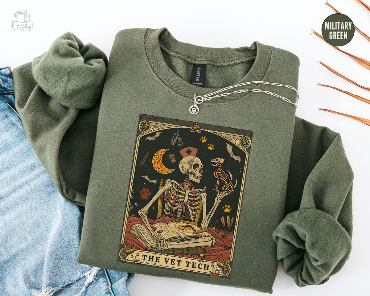 Veterinary Medicine Shirt Skeleton Tarot Vet Sweatshirt Vet Staff GiftVet Tech Week CrewneckVet Med Student Nurse Sweater ADR Grad Gift Sweatshirt – Premium Graphic · Trending Graphic Apparel