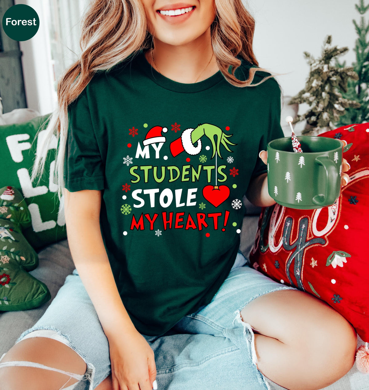 Christmas Teacher TShirt Grinch Shirt for Women Teacher Appreciation Gift Grinch Shirt My Students Stole My Heart Shirt Grinchmas Teach Graphic Tee – Fan Favorite · Top Pick For Any Outfit