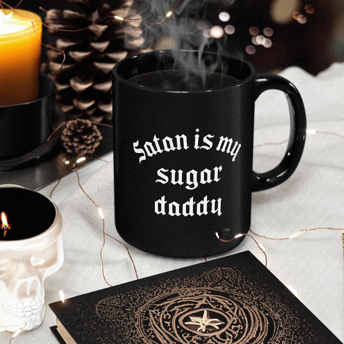 Satan Is My Sugar Daddy Gothic Coffee Mug Black Witchy Gift for Goths and Alternative Aesthetics Graphic Tee – Easygoing Wear · Trending Graphic Apparel