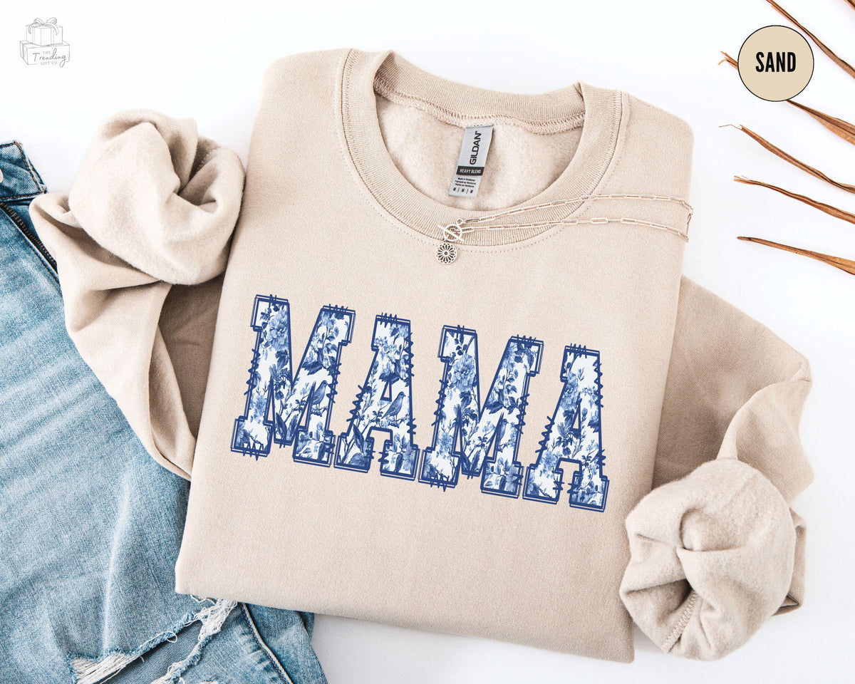 Floral Mama Sweatshirt Coquette Mom Shirt First Mothers Day Gift Crewneck Chinoiserie New Mom Baby Announcement GiftMama Sweater Sweatshirt – Everyday Comfort · High-Quality Print