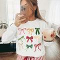 Coquette Bow Sweatshirt Cute Red Ribbon Santa Sweatshirt Merry Christmas Bows Sweater Christmas Gift Gift For Women Sweatshirt – Aesthetic Look · Top Pick For Any Outfit