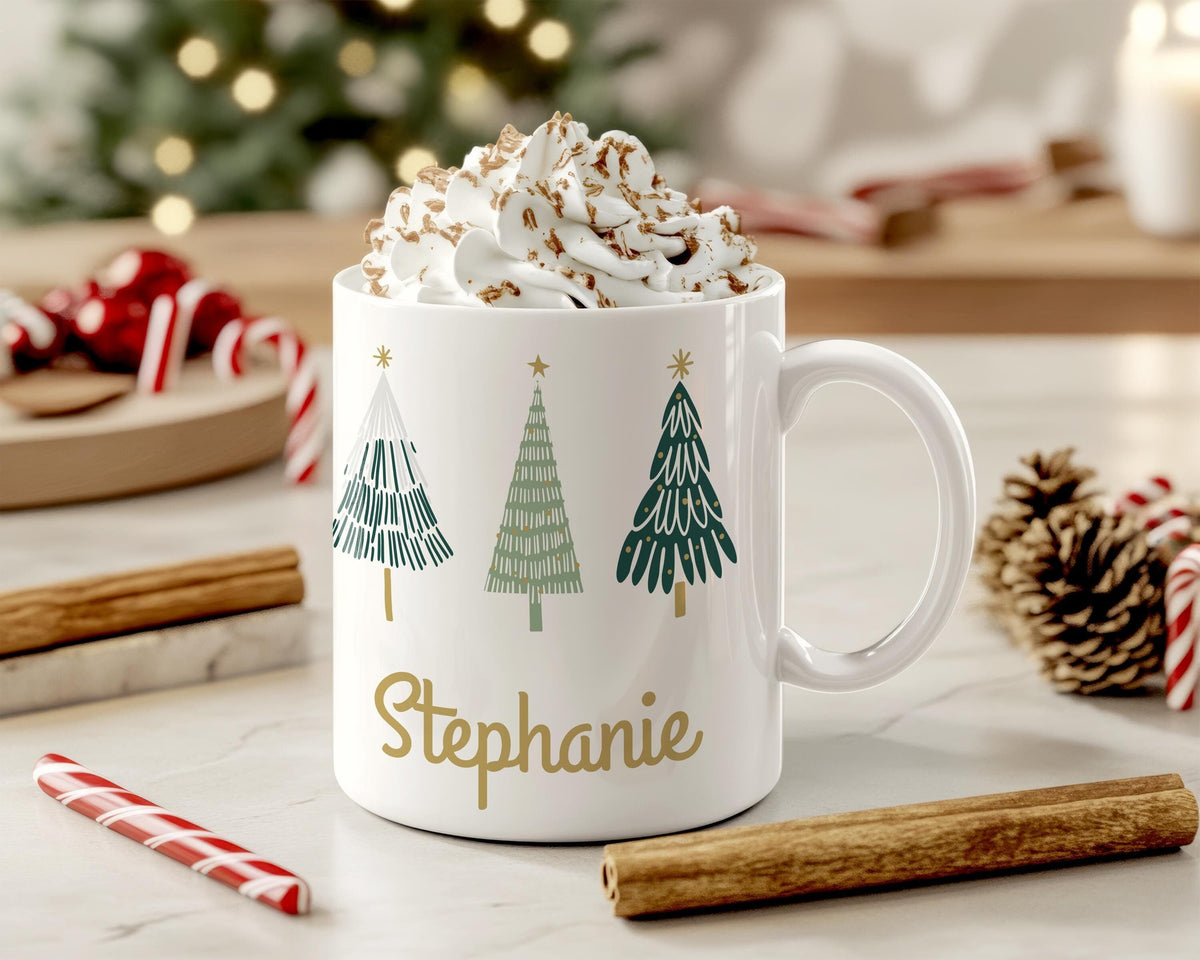 Christmas Tree Coffee Mug Personalised Festive Hot Cocoa Mug Custom Christmas Gift Christmas Stocking Filler Christmas Decor Graphic Tee – Warm & Stylish · Perfect For Daily Wear