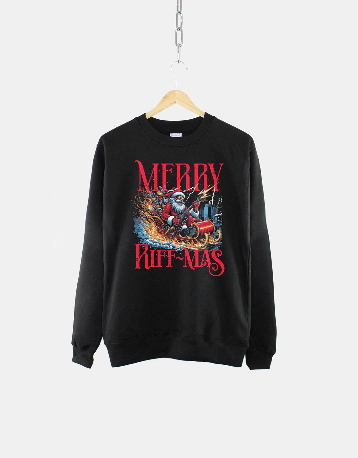 Rock 39N39 Roll Santa Christmas Sweatshirt Heavy Metal Santa Claus Sweater Guitar Player Festive Jumper Sweatshirt – Cozy Vibes · Great Gift For Fans