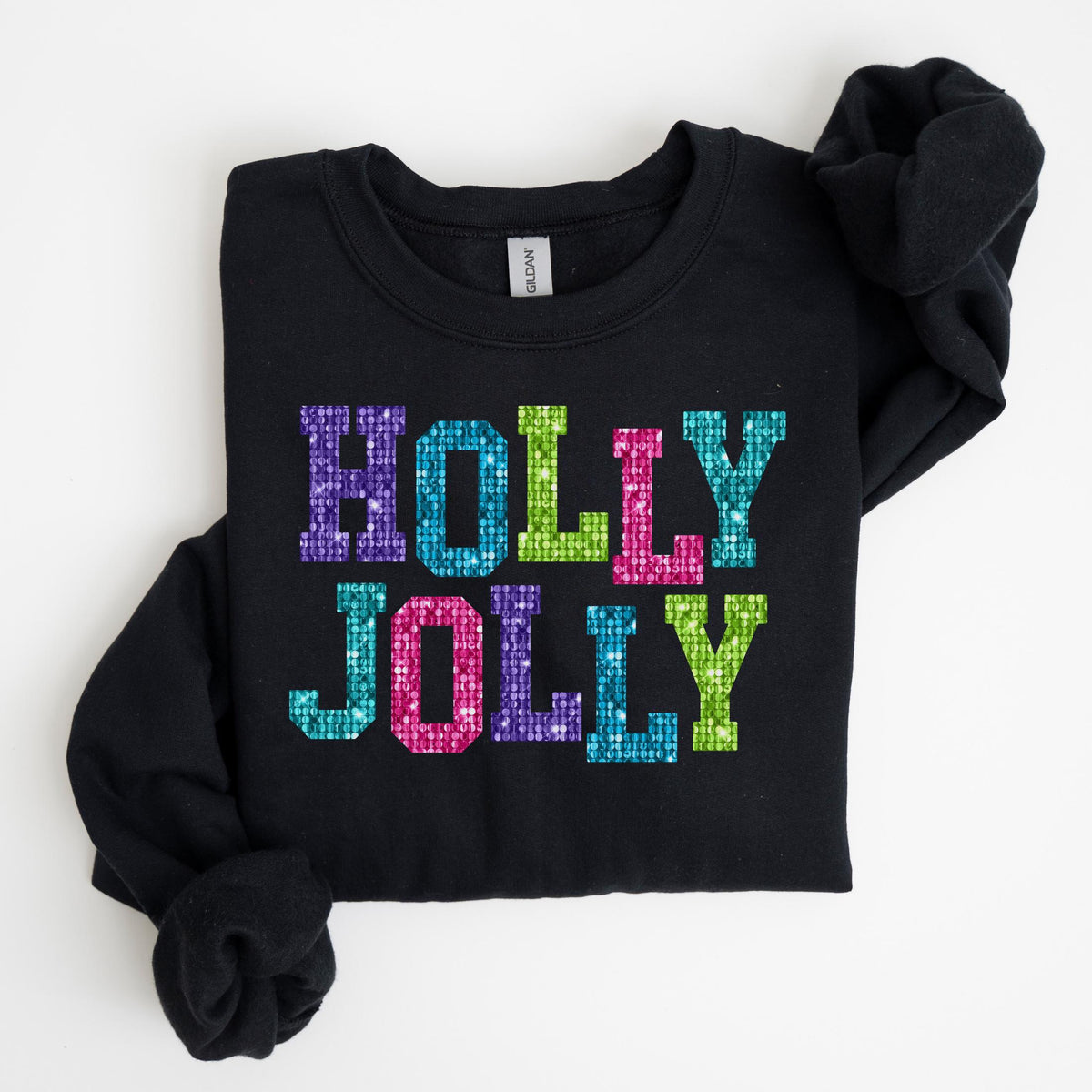 Faux Glitter Christmas Sweatshirt Jolly Sweatshirt Festive Holiday Shirts For Women Cute XMAS Gift Gifted For Her Womens Christmas Sweatshirt – Soft Feel · Top Pick For Any Outfit