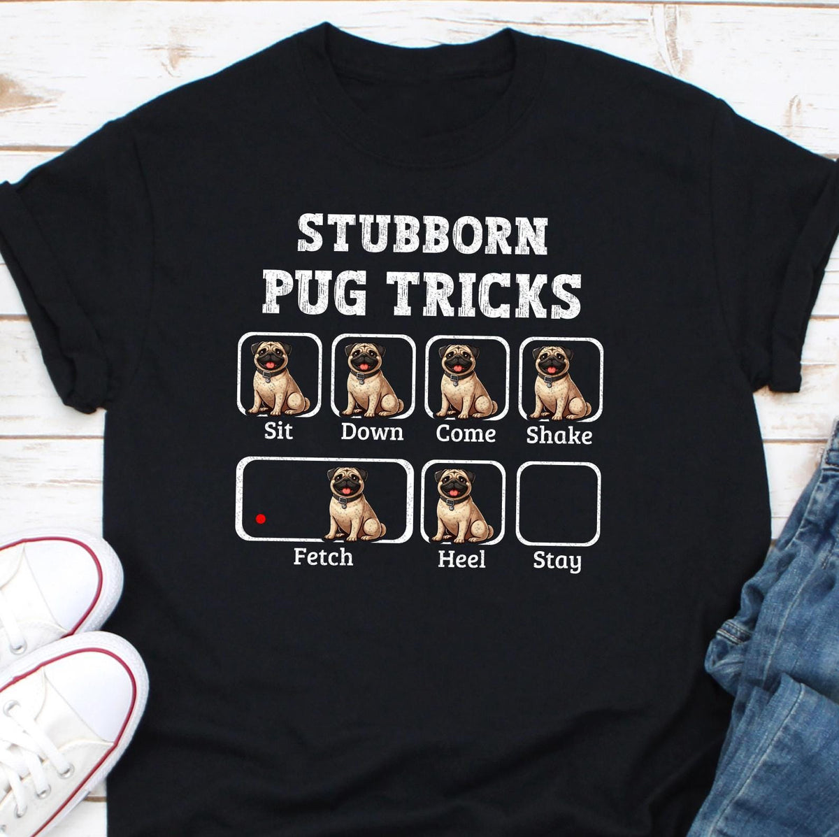 Stubborn Pug Tricks T Shirt Dog Mom Dog Lover Shirt Dog Owner Shirt Funny Pug Dog Dad Pug Shirt Pug Gifts Pug Lover Pug Mom Shirt Graphic Tee – Feel-Good Design · Must-Have Style