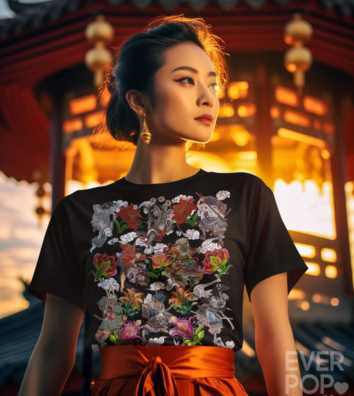 Ninja Samurai Shirt Japanese Graphic Tee Ronin Shougun Tshirt Japan Warrior Print Asian Buke T Shirt Floral Artsy Outfit Streetwear Graphic Tee – Bold Style · Must-Have Style