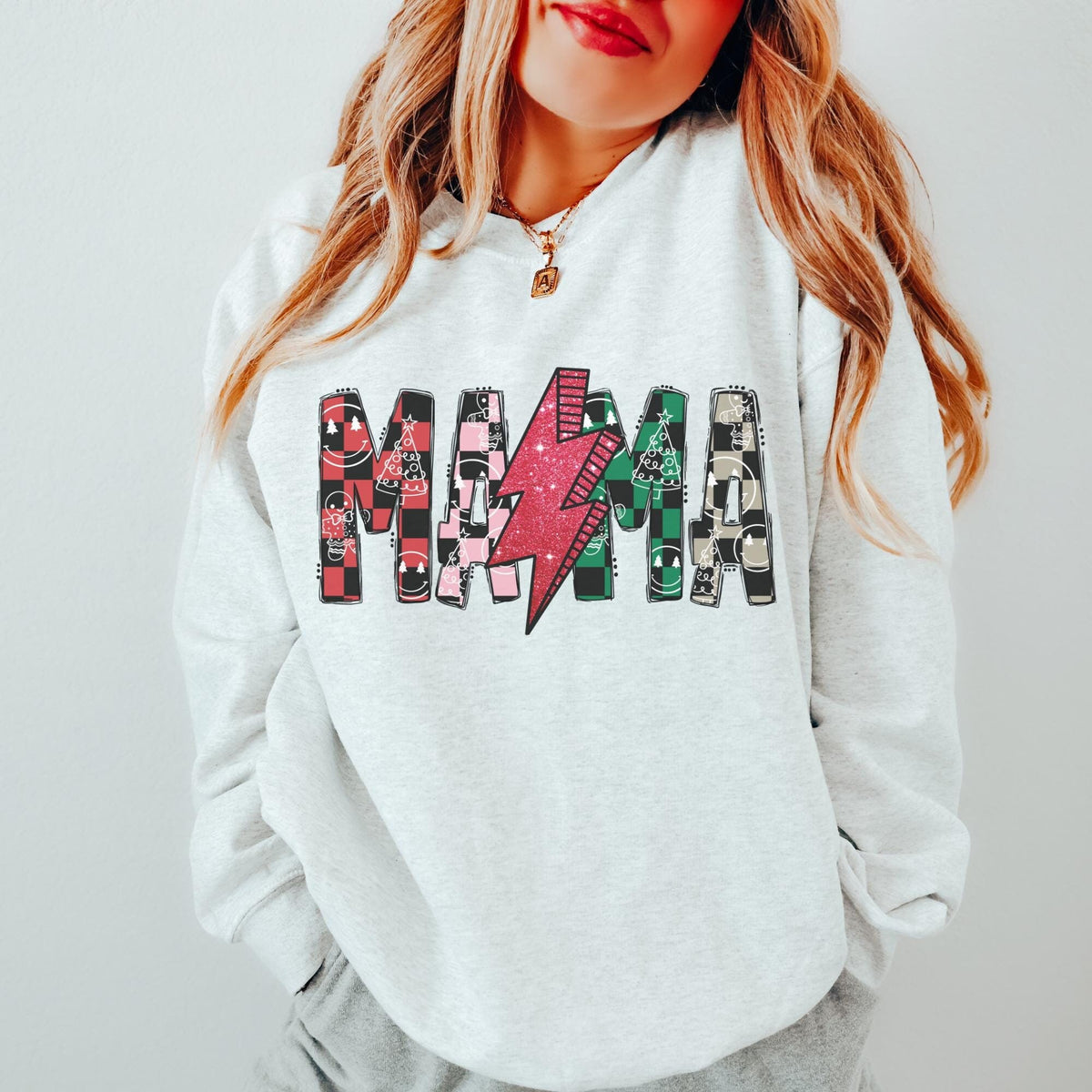 Comfy Mama Sweatshirt Christmas Pajamas Festive Mama Claus Sweatshirt New Mama Gift New Mama Sweatshirt Sweatshirt – Aesthetic Look · High-Quality Print