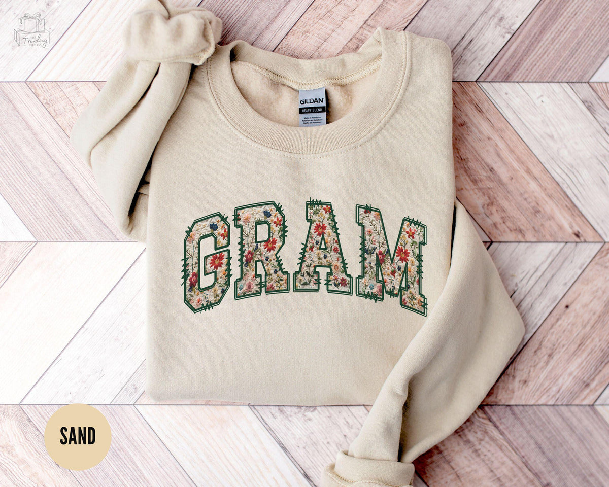 Floral Gram Sweatshirt Christmas Grams Gifts Grandma Birthday Sweater Grandma Grammy Sweatshirt Mothers Day Gift For Grams Crewneck Sweatshirt – Soft Feel · Perfect For Daily Wear