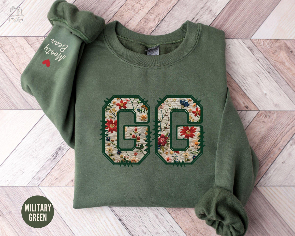 Custom Floral GG Sweatshirt Personalized Gigi Gifts Grandma Crewneck with Kids Names on Sleeve Sweater Granny Outfit Grandmother Shirt Sweatshirt – Fan Favorite · Top Pick For Any Outfit