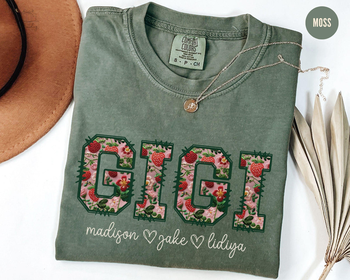 Custom Gigi Tshirt Floral Strawberry Gigi Shirt Personalized Kid Names Comfort Colors Shirt Grandma Birthday Best Gigi EverMothers Day Graphic Tee – Premium Graphic · Must-Have Style